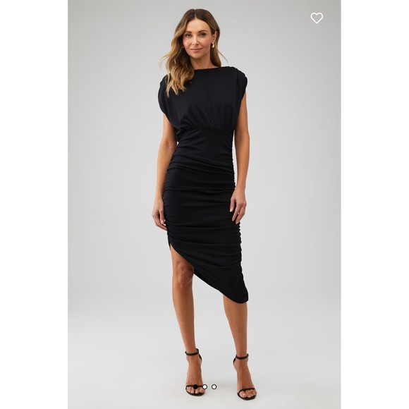 New! Line & Dot Desiree Ruched Midi Dress Black‎ Sz XS $128 - Picture 1 of 5